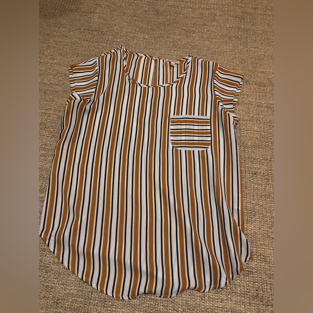 black, gold and white striped blouse